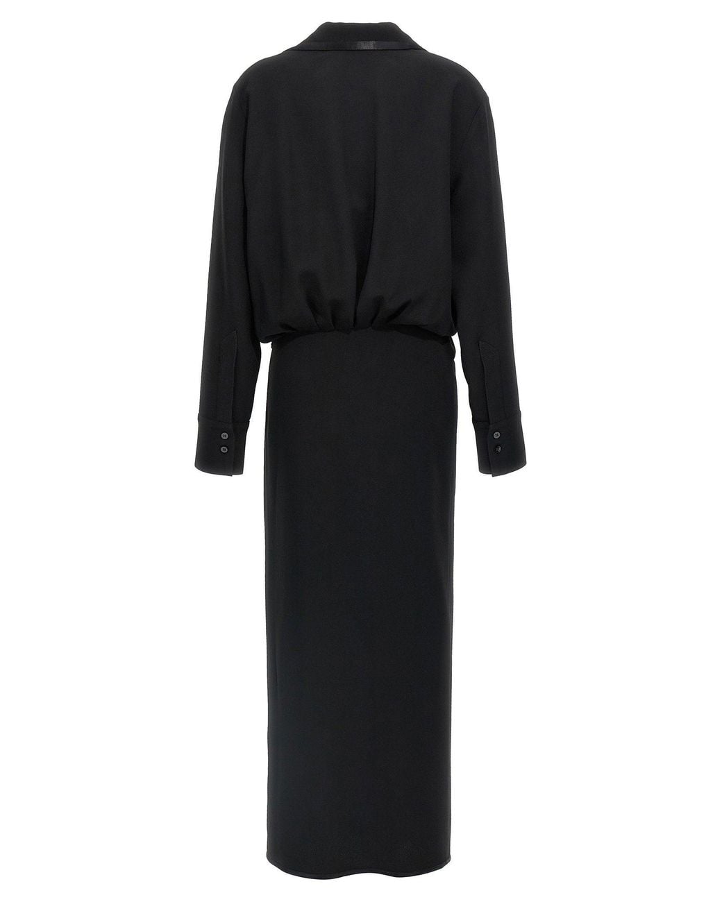 The Attico Black Cady Wrap With Satin Piping Wrap Dress
