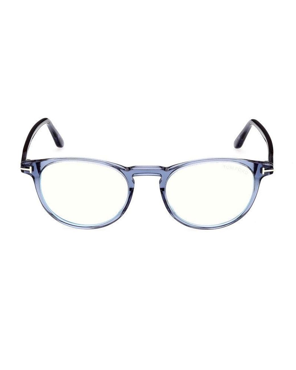 Tom Ford Blue Eyeglasses Round Full Rim, Havana Frame And Clear/-Light Block Lenses Lens Ft5803-B054 for men