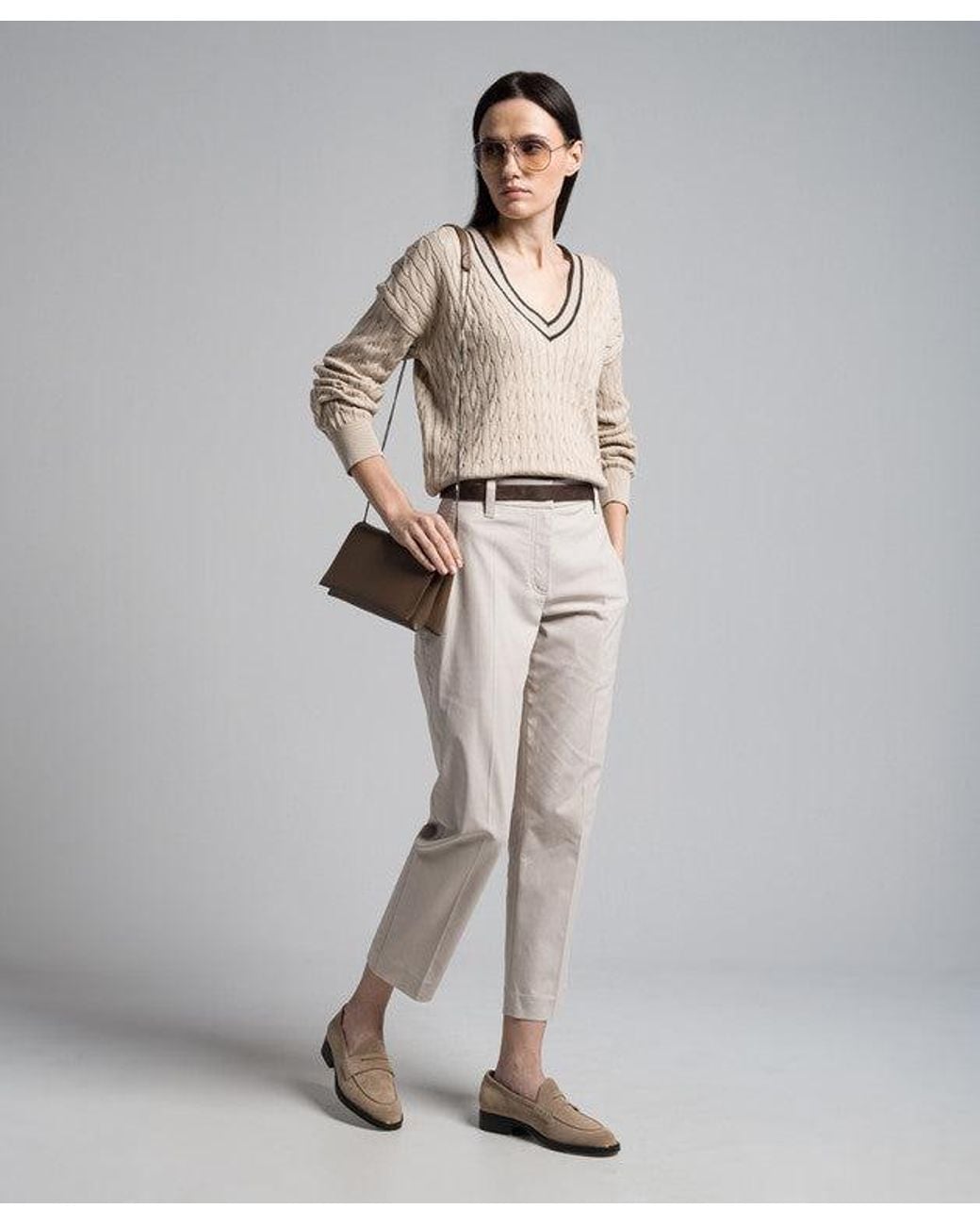 Brunello Cucinelli Pink Light Neutral Slim Cotton Trousers With Front Crease