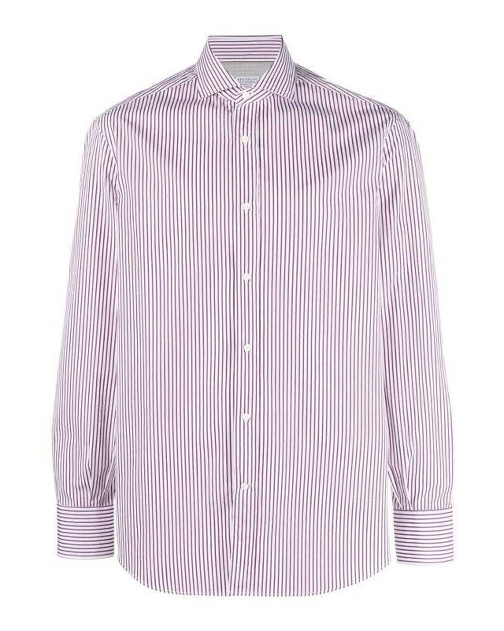 Brunello Cucinelli Purple Bicolor Cotton Dress Shirt for men