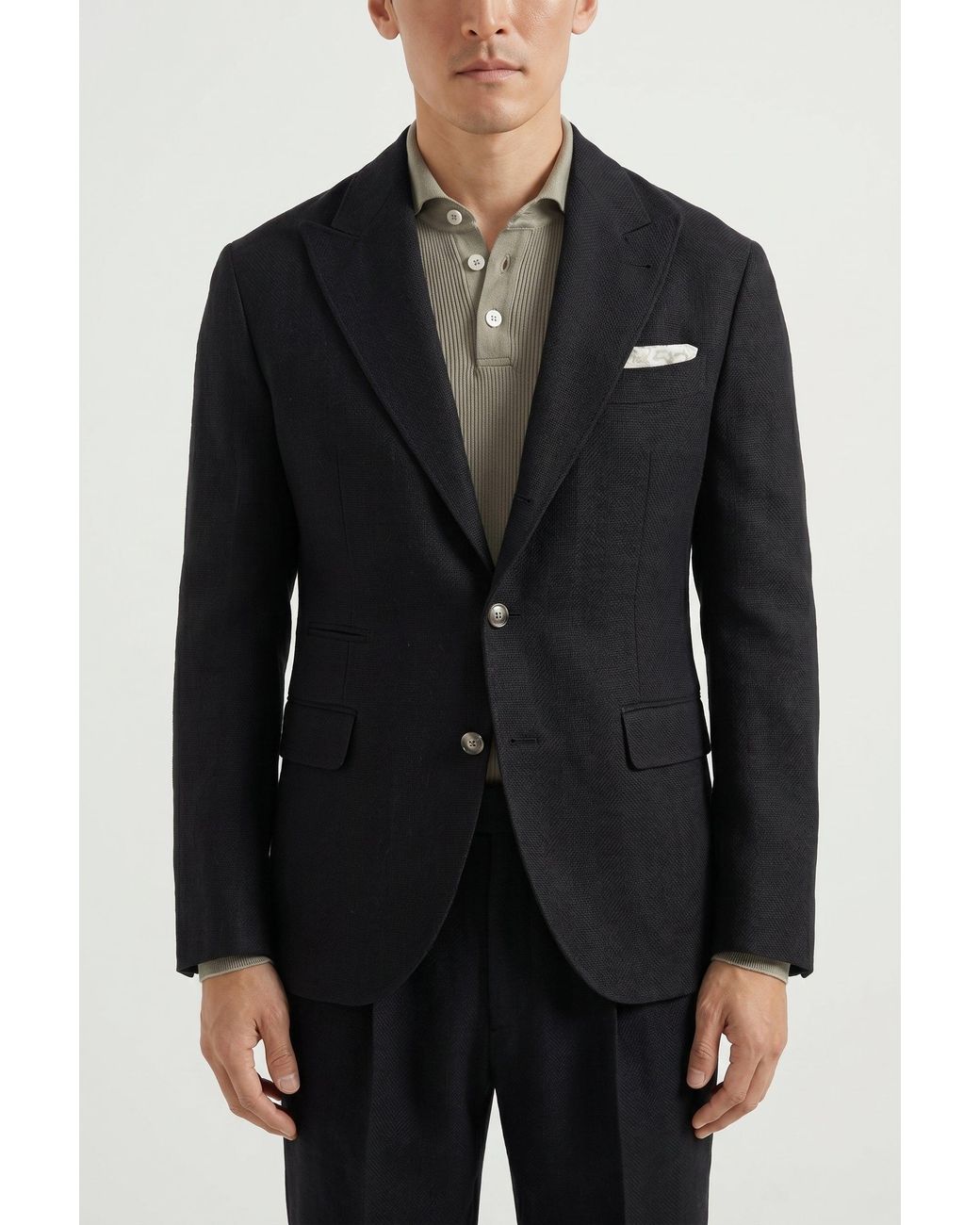 Brunello Cucinelli Black Linen Wool Tailored Blazer for men