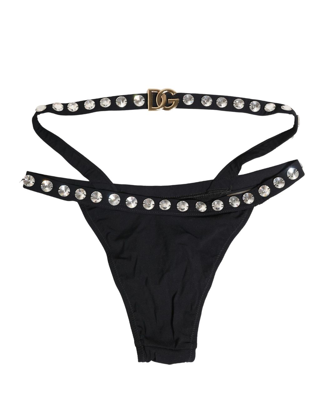 Dolce & Gabbana Brown Crystal Embellished Bikini Bottom Swimwear Elastane Nylon Clothing