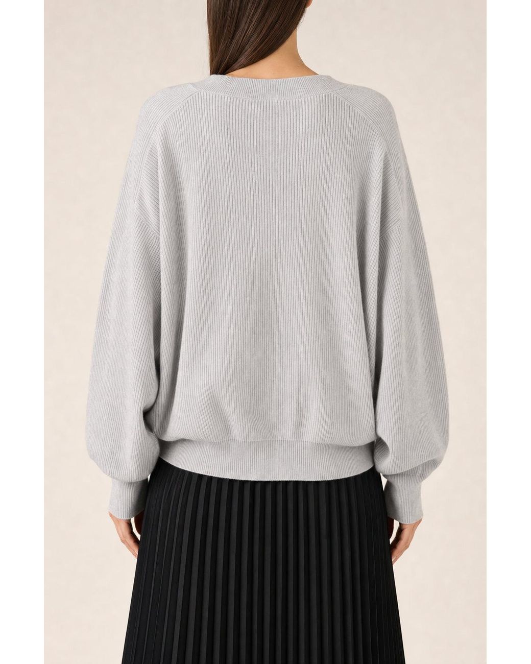 Brunello Cucinelli White Nebbia Cotton V Neck Sweater