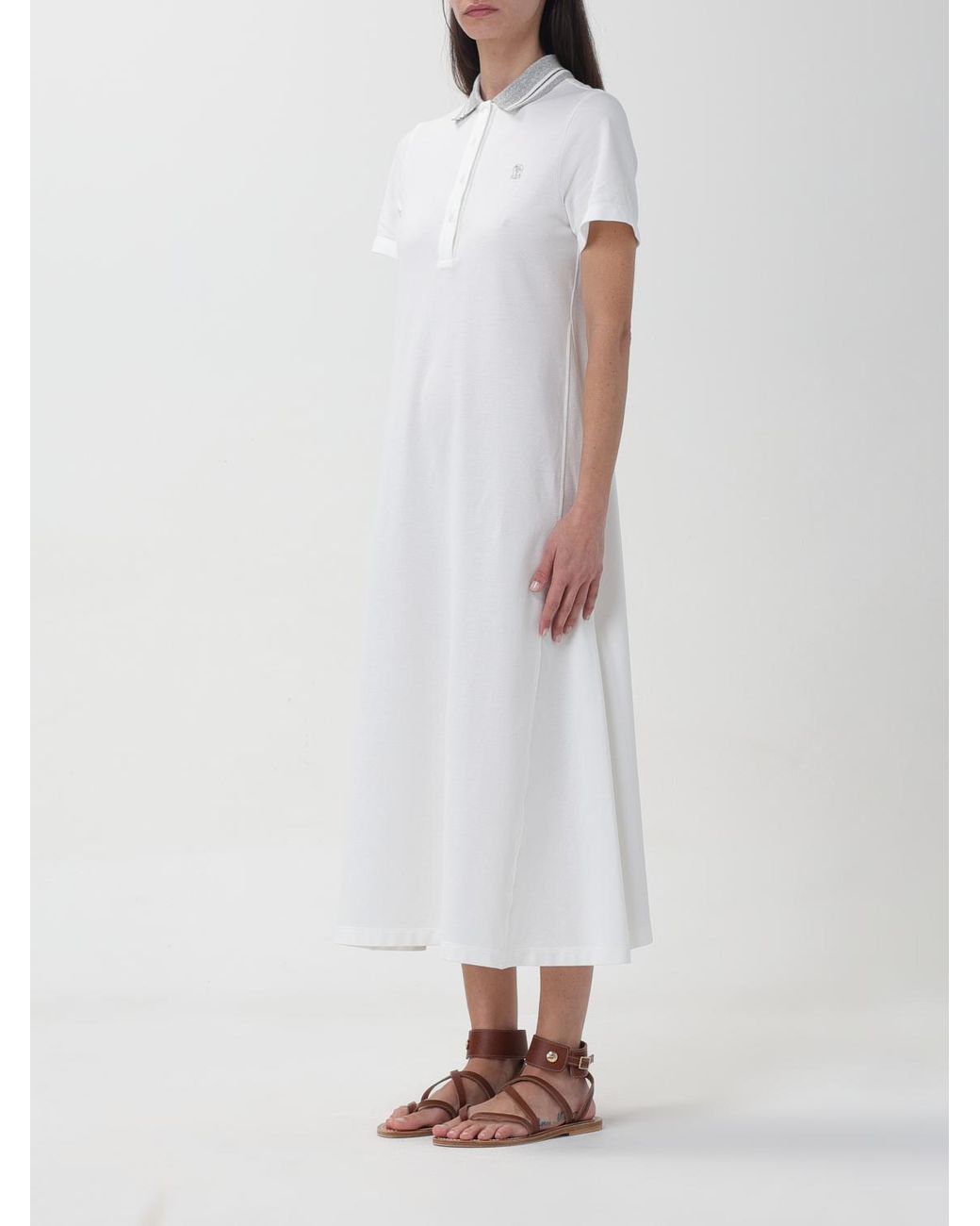 Brunello Cucinelli White Polo Collar Dress