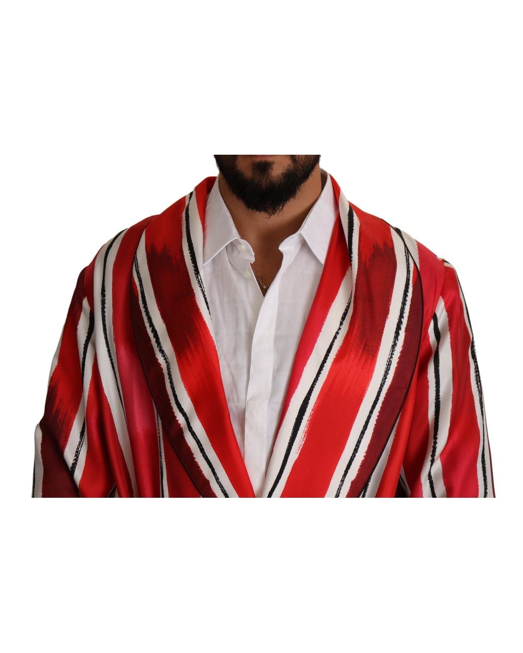 Dolce & Gabbana Red Striped Silk Night Gown Robe Clothing for men
