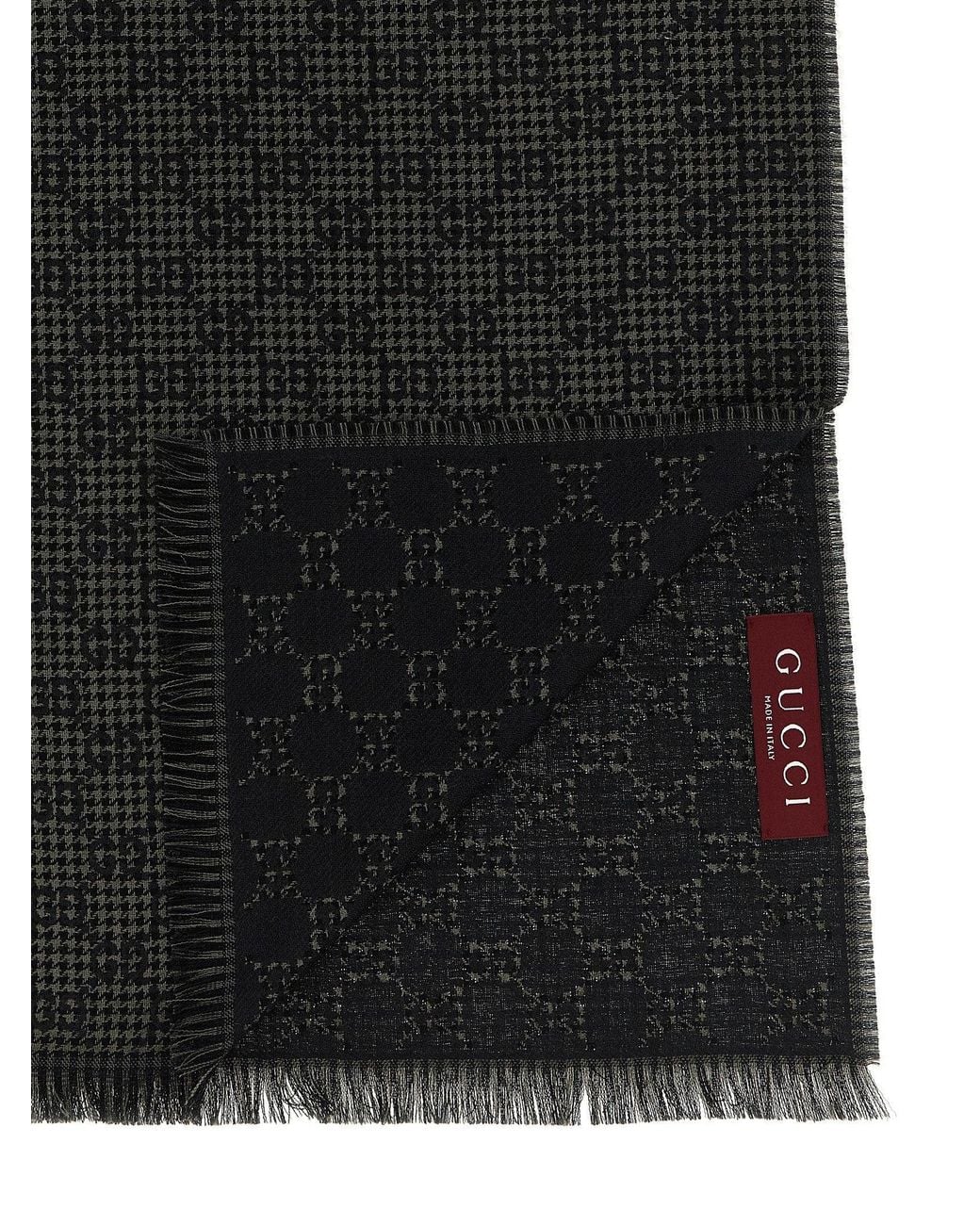 Gucci Black Gg Jacquard Wool-Silk Scarf