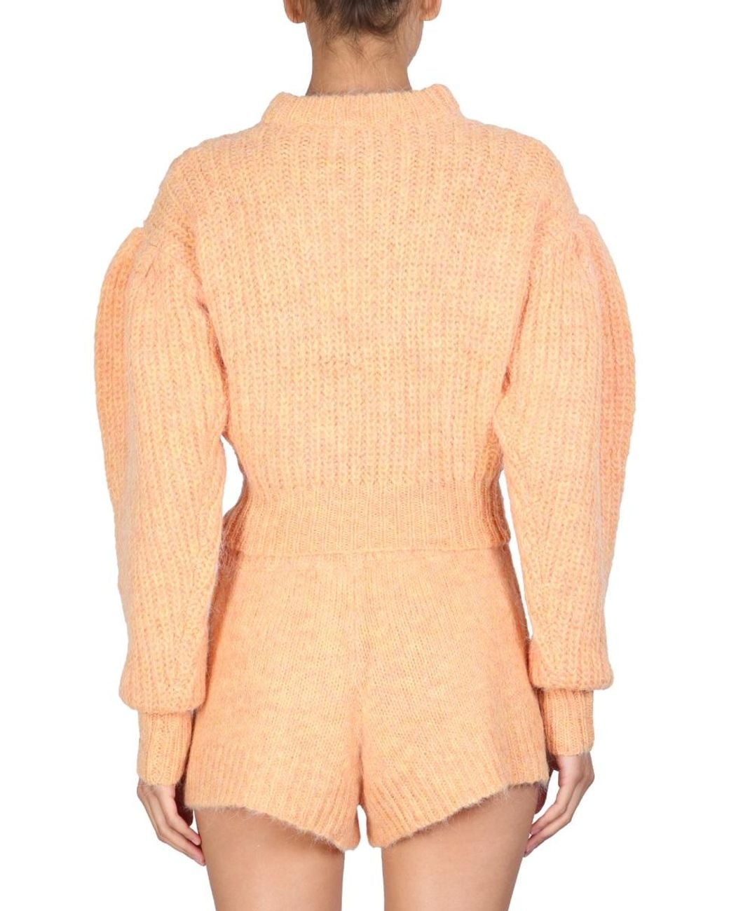 ROTATE BIRGER CHRISTENSEN Orange Adley Shirt With Necklace Detail Wool Jumpers