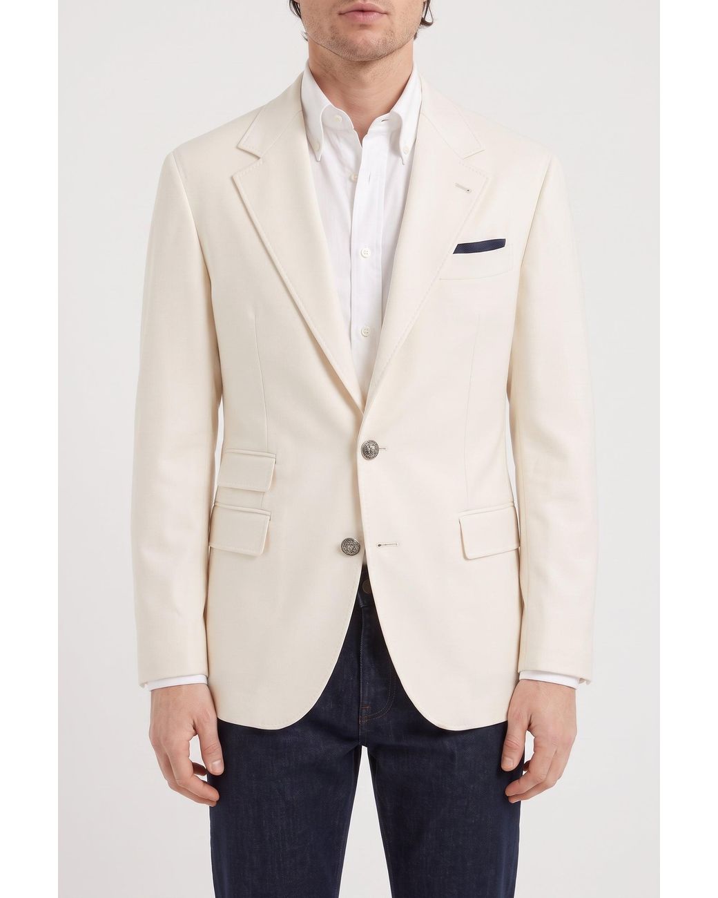 Brunello Cucinelli Natural Off Wool Cotton Blazer Clothing for men