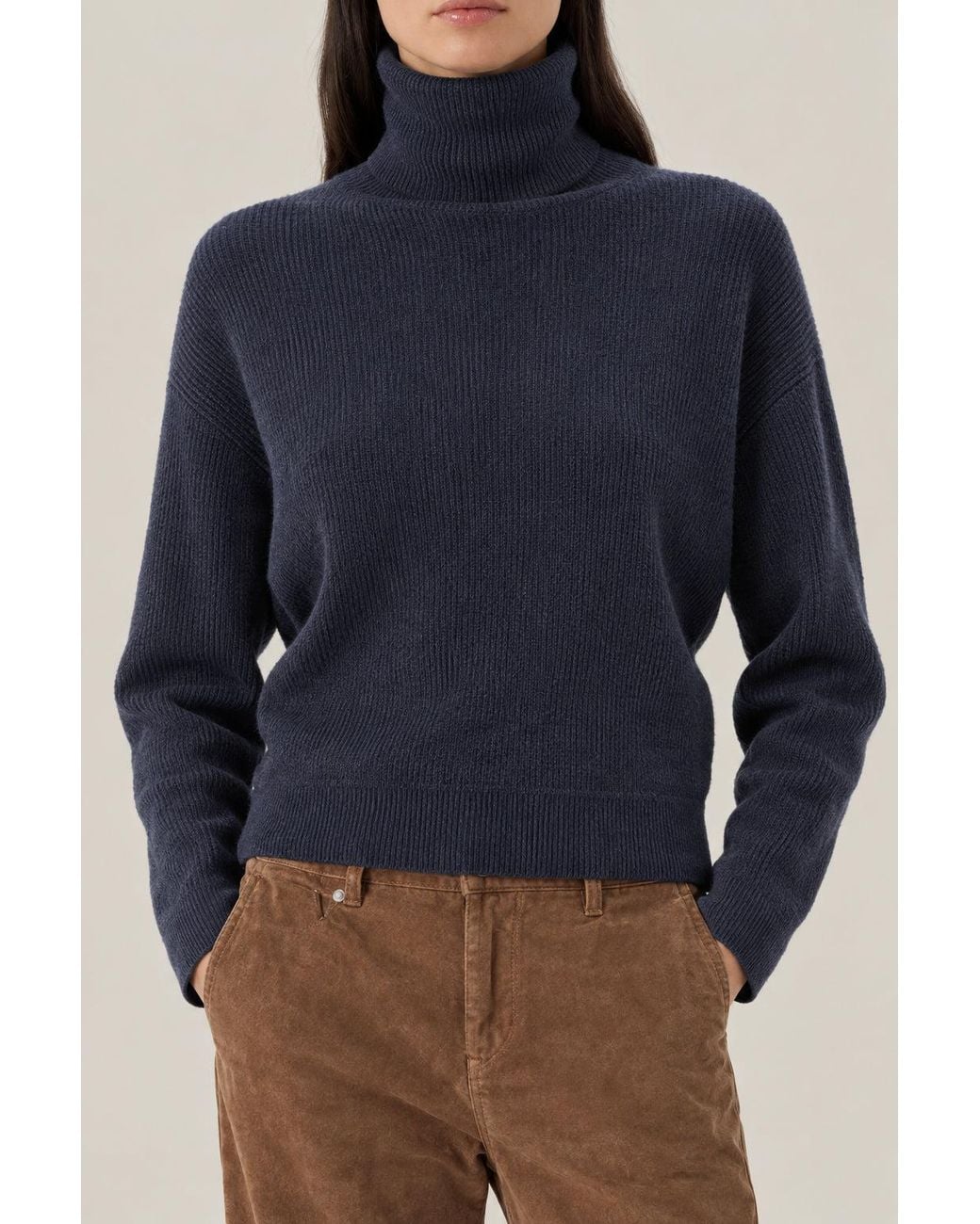 Brunello Cucinelli Blue Night Wool Silk Blend Turtleneck Sweater Clothing