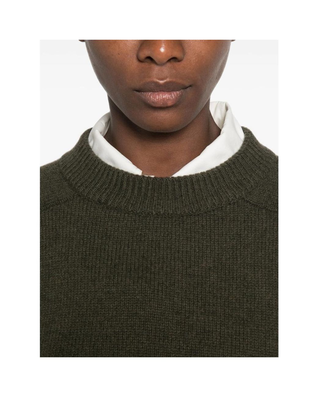 Soeur Green Ribbed-Trim Raglan-Sleeve Sweater