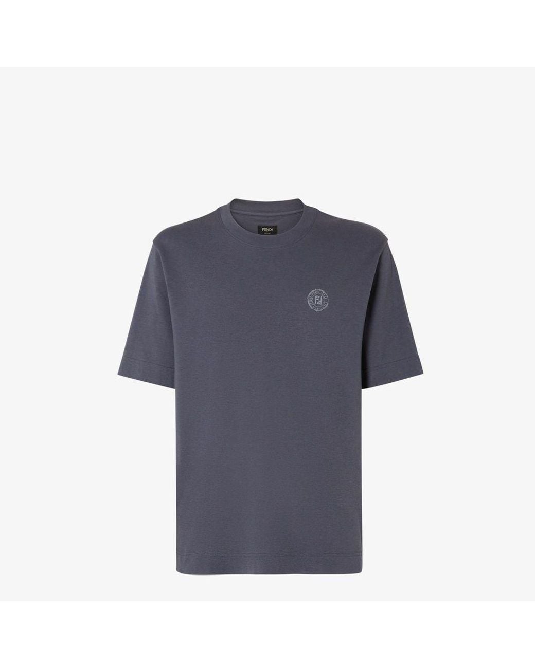 Fendi Blue Fendi Logo-Embroidered T-Shirt — Slate for men