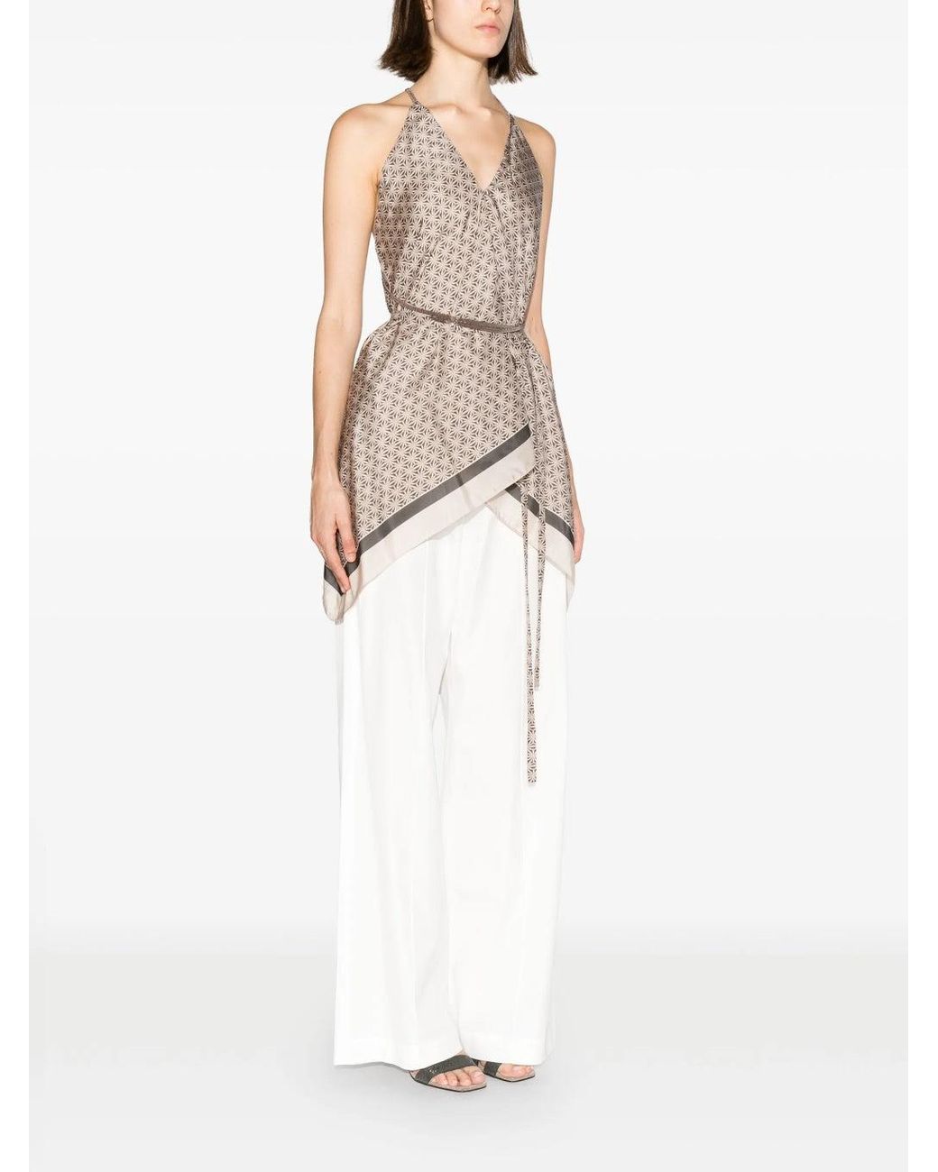 Brunello Cucinelli Natural Patterned Silk Camisole Top