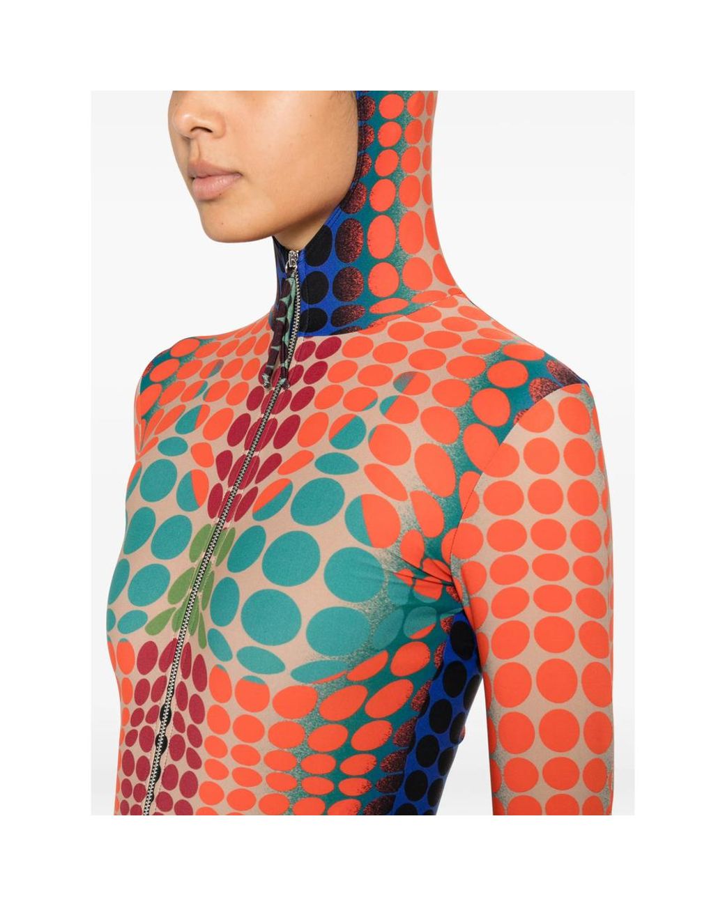 Jean Paul Gaultier Red Hooded Jumpsuit With Polka Dots