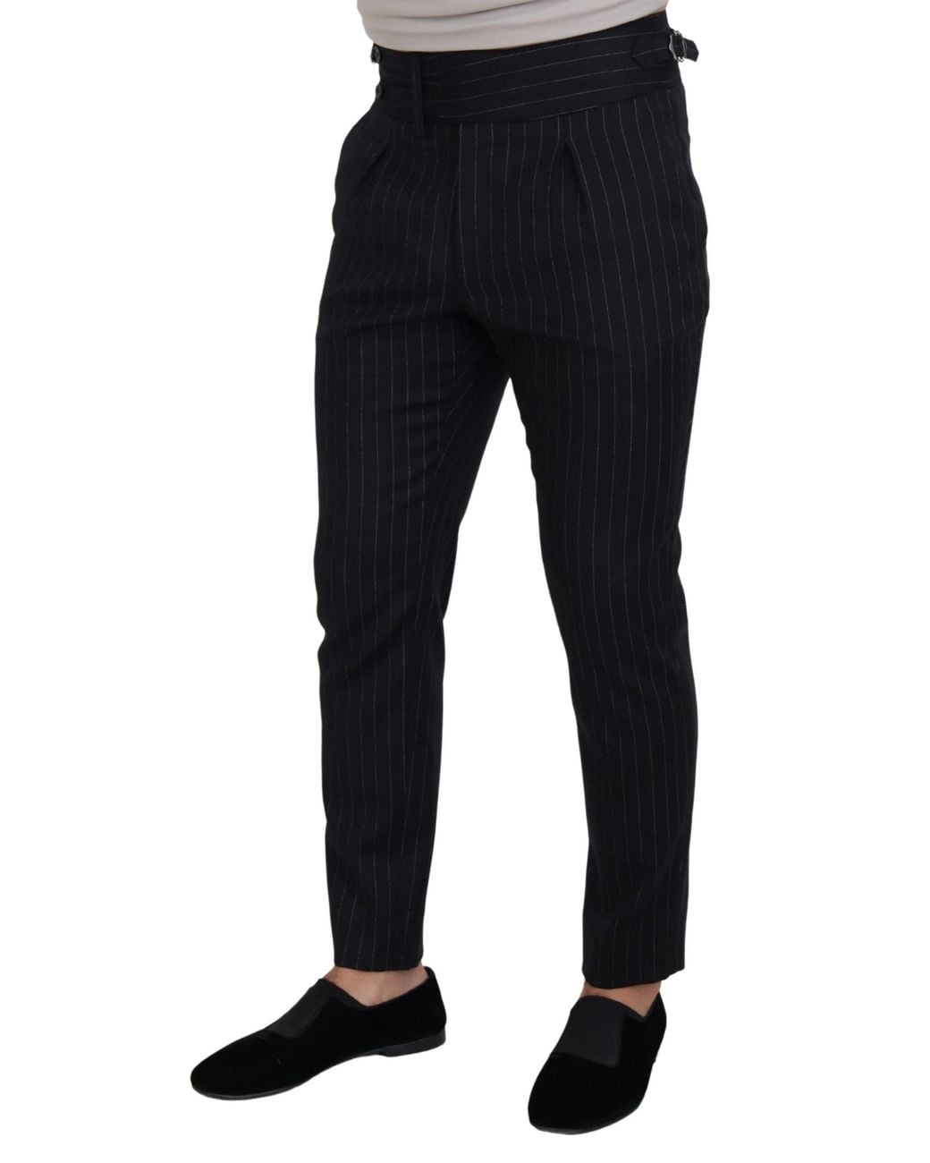 Dolce & Gabbana Black Elegant Striped Wool Blend Trousers for men