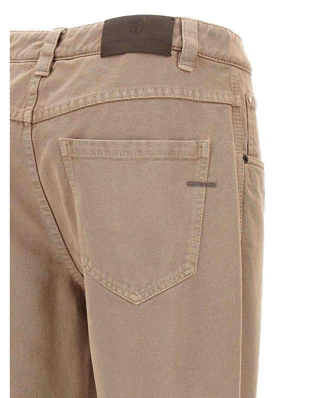Brunello Cucinelli Natural Coffee Cream Cotton Straight Trousers