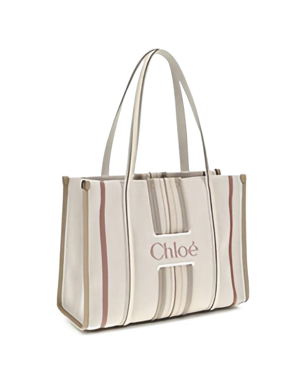 Chloé White Striped Linen Shoulder Bag