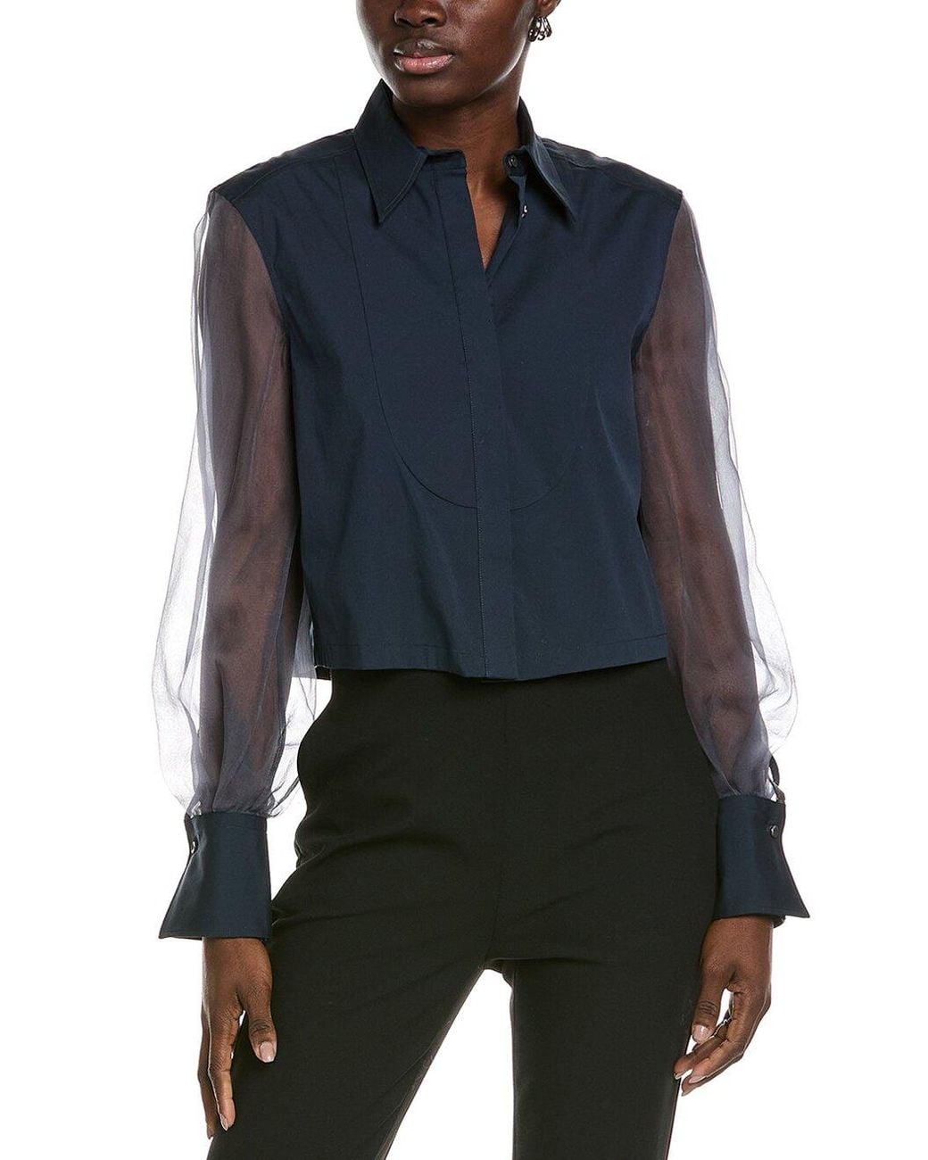 Brunello Cucinelli Blue Shirt With Sheer Sleeves