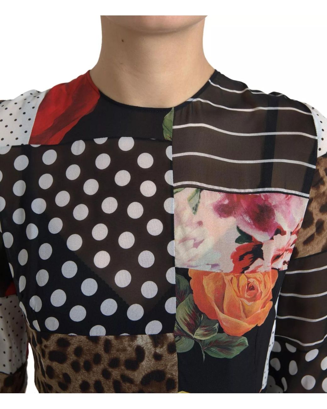 Dolce & Gabbana Black Patchwork Print Midi Dress