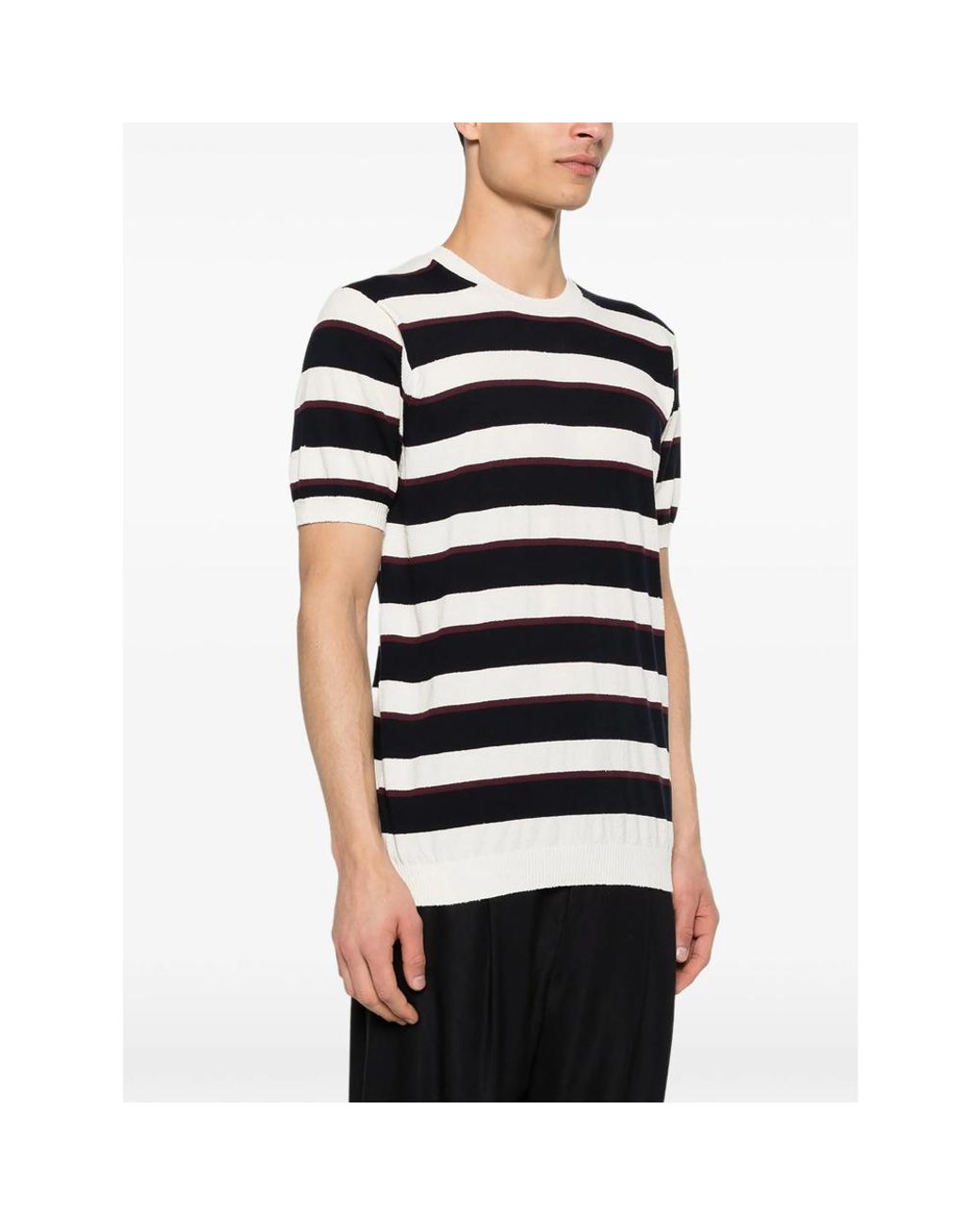 Scaglione Black Striped-Patterb Crew-Neck T-Shirt for men