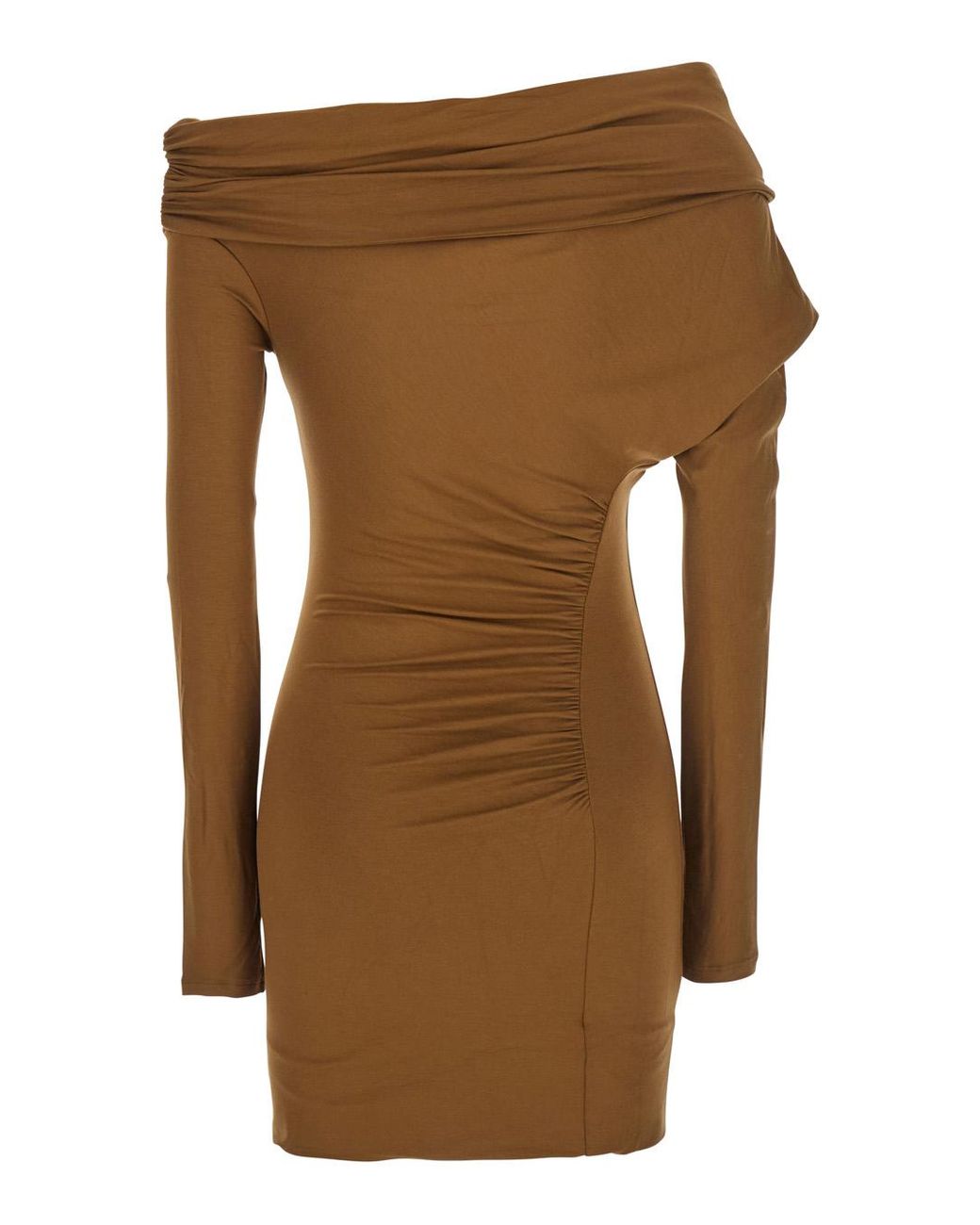 ANDAMANE Brown Zoe Dress With Asymmetrical Design And Draped Detail