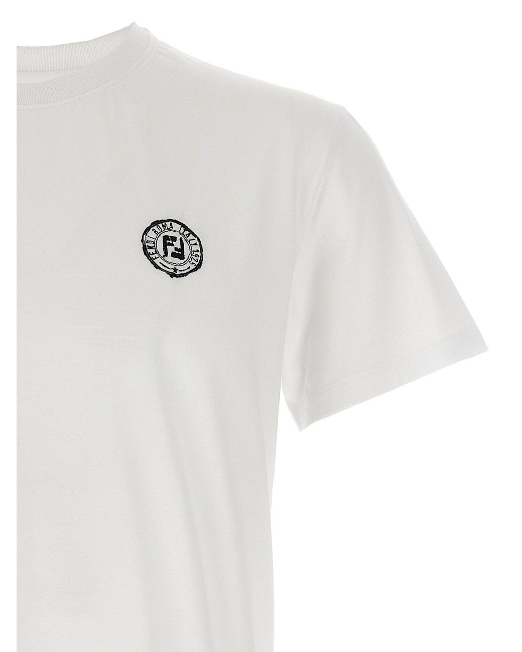 Fendi White Patch-Logo Cotton T-Shirt for men