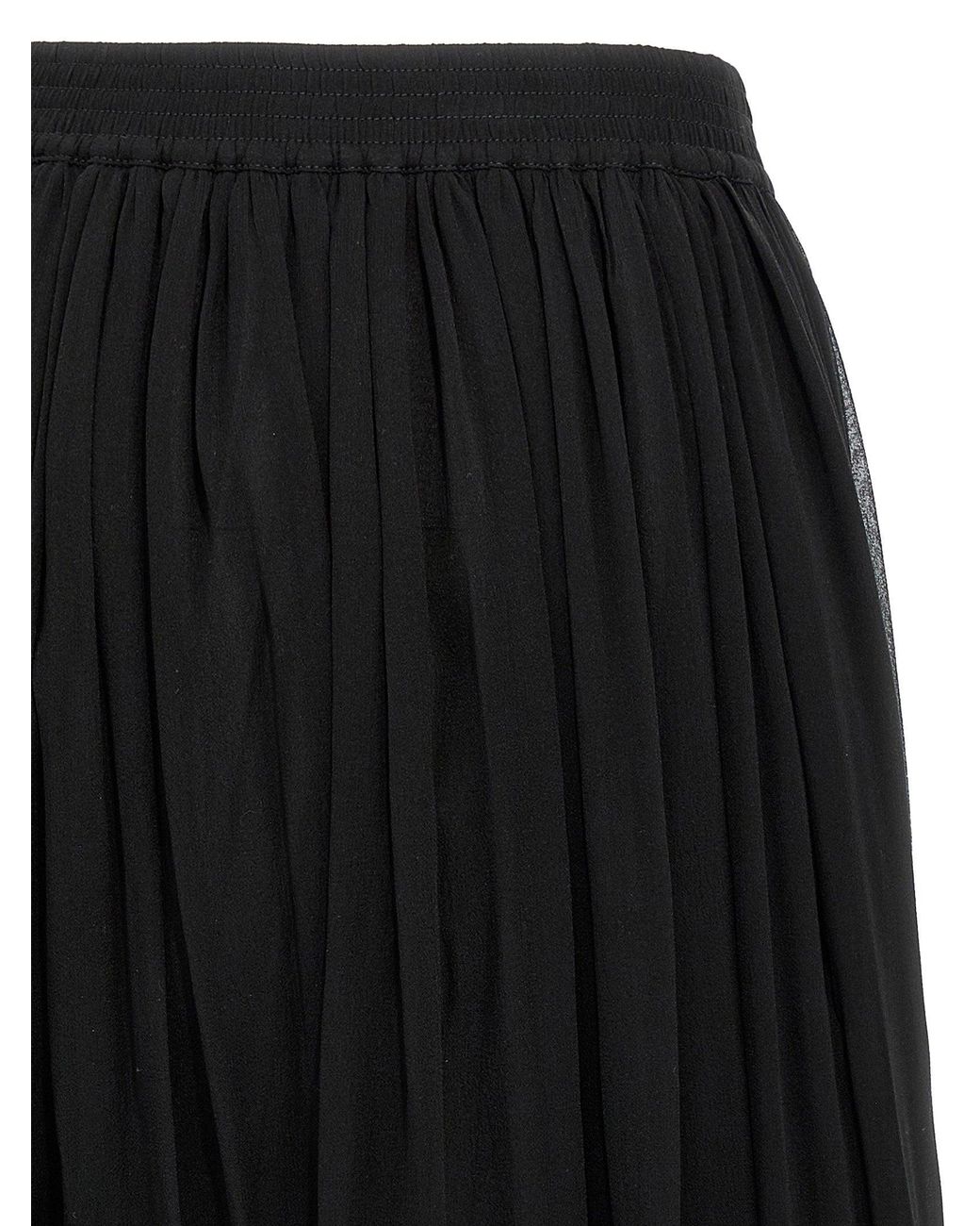 Saint Laurent Black Pleated Silk Skirt