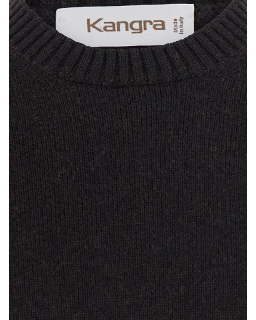 Kangra Black Crewneck Sweater Wool-Cashmere Blend Tops for men