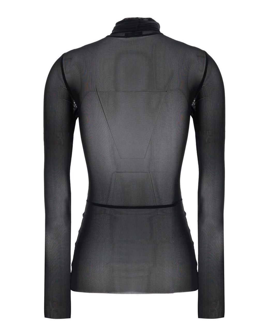 Le Plain Black Top Mesh High-Neck Tops