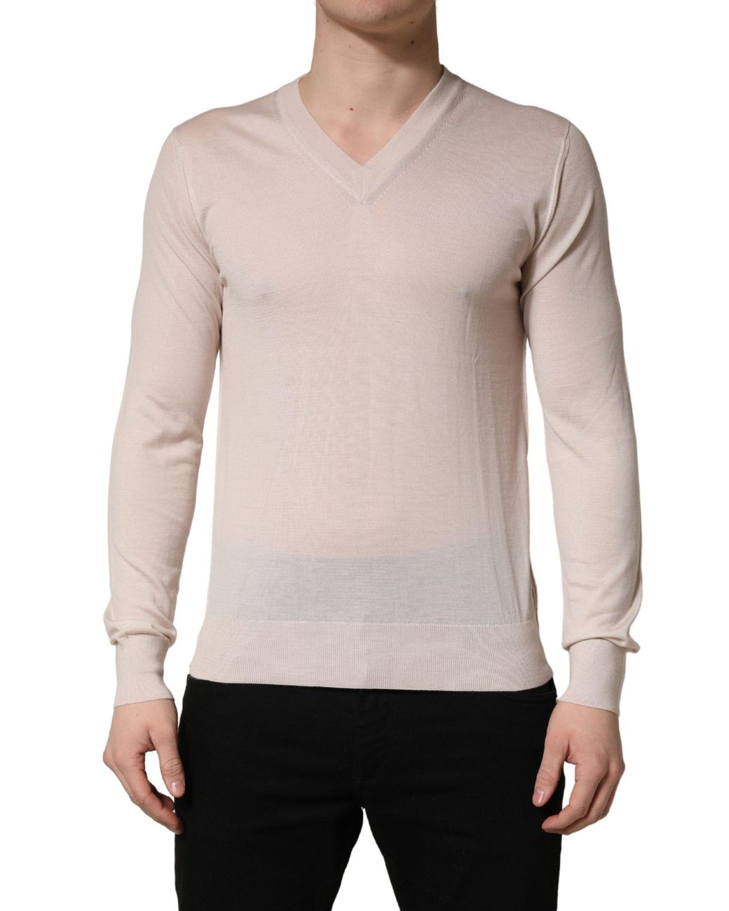 Dolce & Gabbana Natural Cashmere V-Neck Pullover Sweater Clothing for men