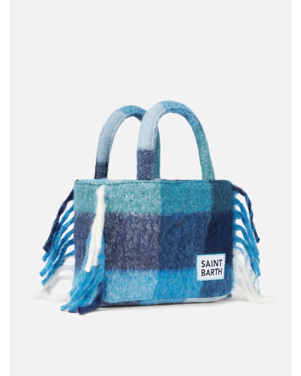 Mc2 Saint Barth Blue Colette Blanket Handbag With Check Print Bag