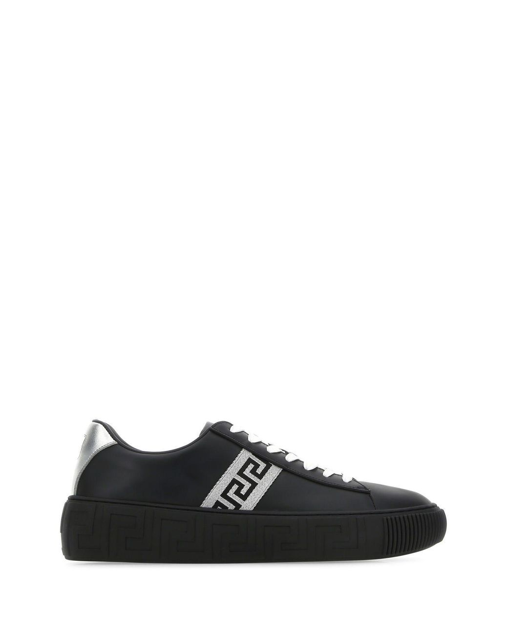 Versace Black Leather Greca Sneakers for Men | Lyst