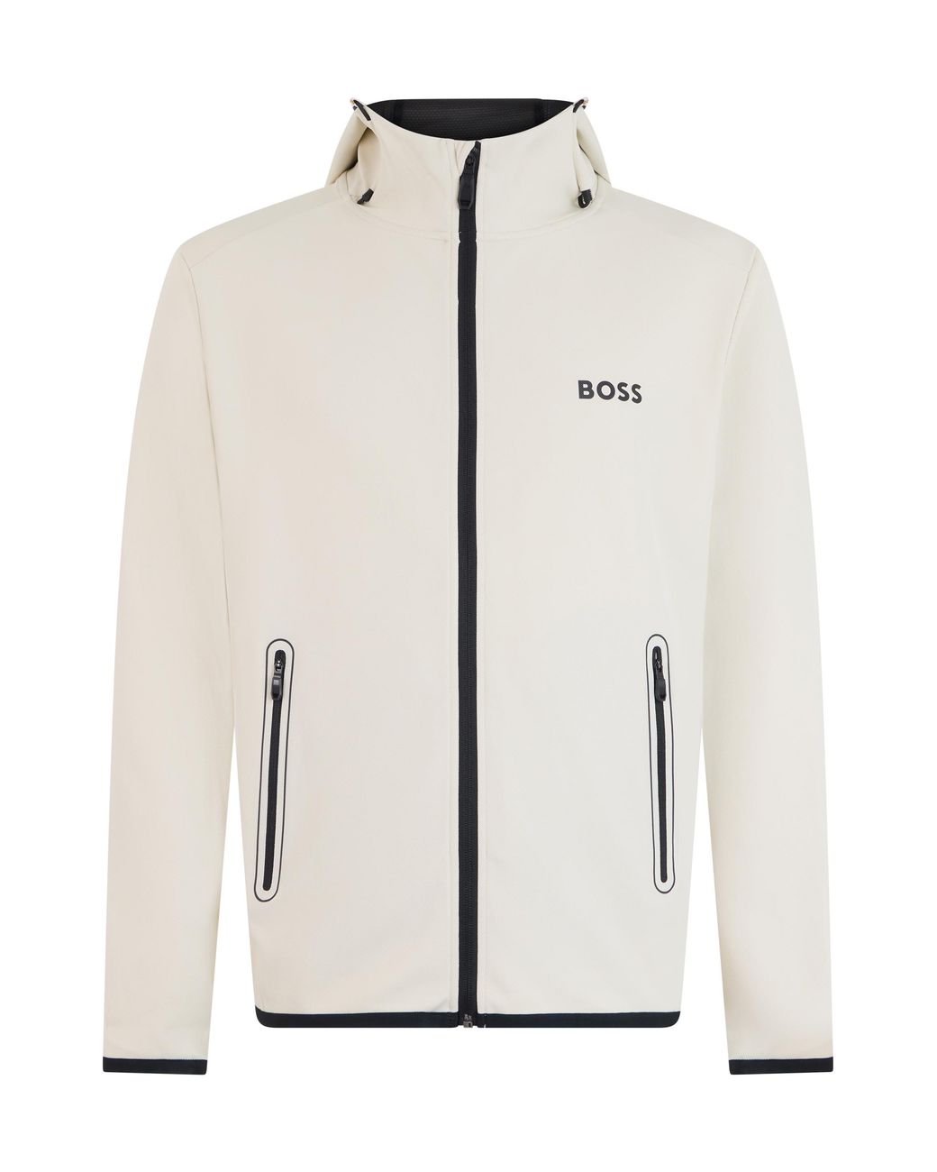 Boss White Zip-Up Sweatshirt Technical Fabric Open Polyester for men