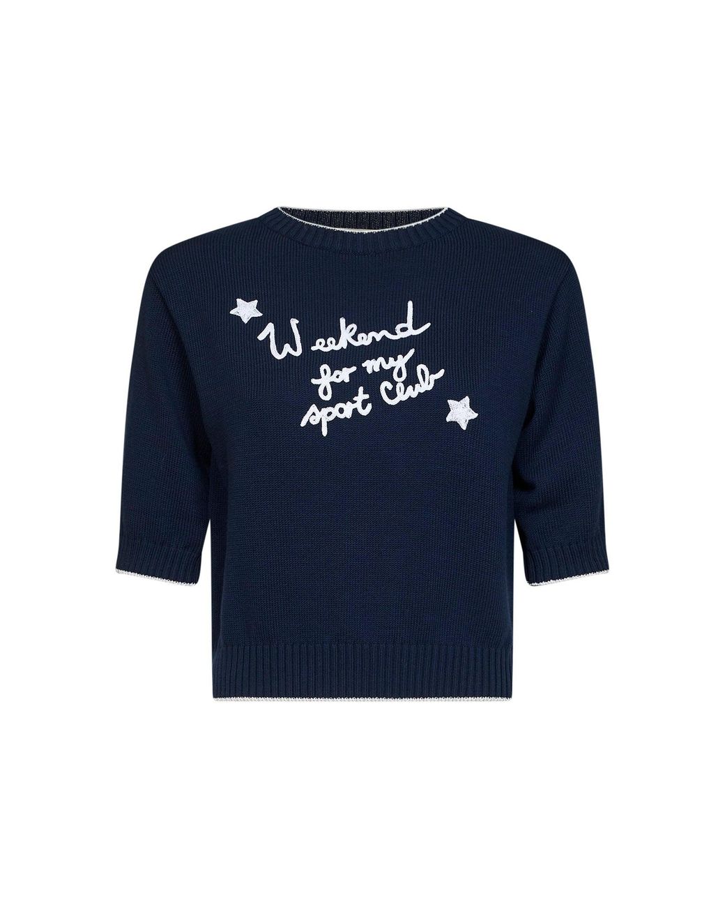Weekend by Maxmara Blue Embroidered Knit Top Cotton
