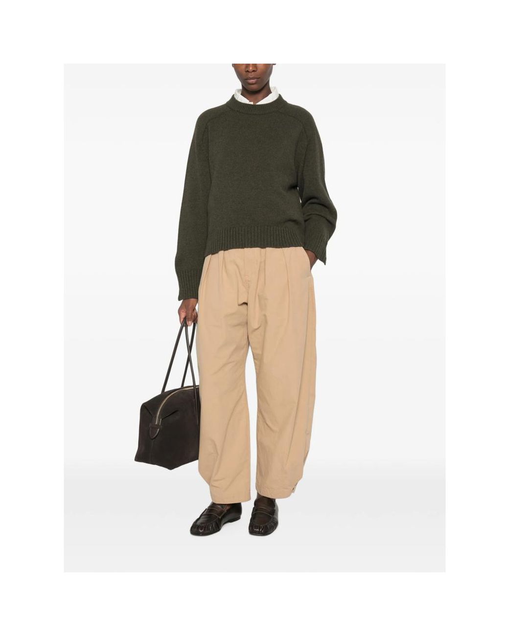 Soeur Green Ribbed-Trim Raglan-Sleeve Sweater