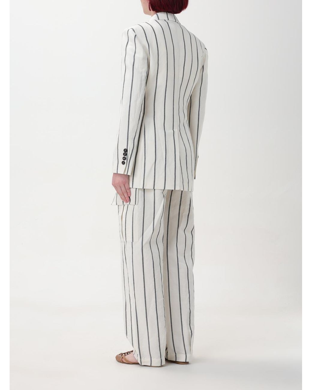 Brunello Cucinelli White Panama Striped Linen Cotton Blazer