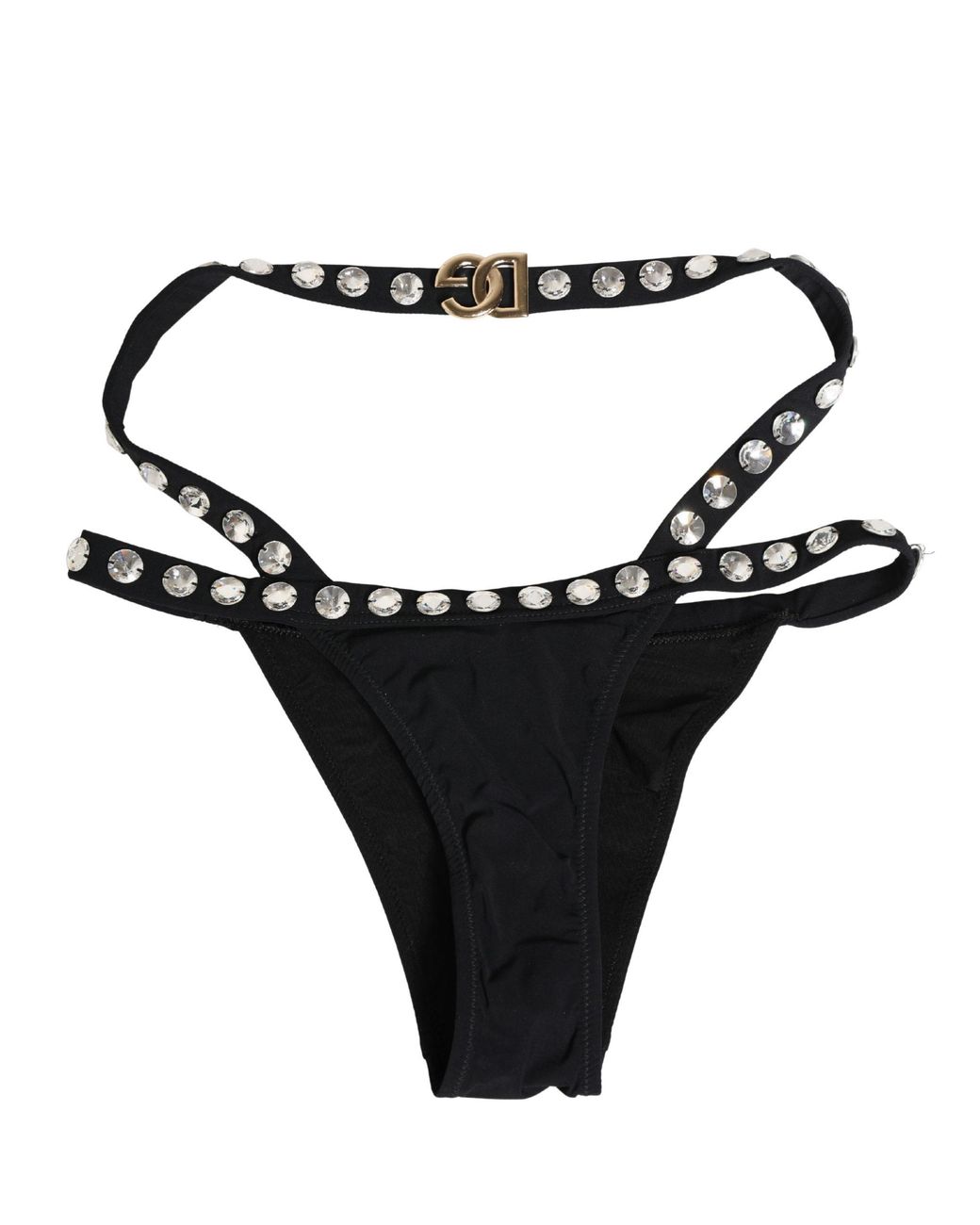 Dolce & Gabbana Brown Crystal Embellished Bikini Bottom Swimwear Elastane Nylon Clothing