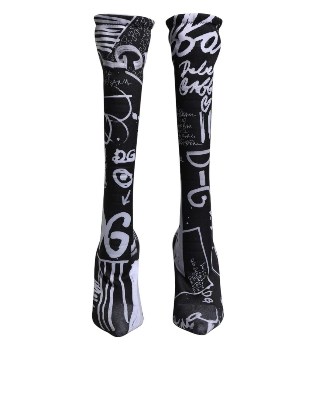 Dolce & Gabbana Black Printed Sock Boots High Heel Style