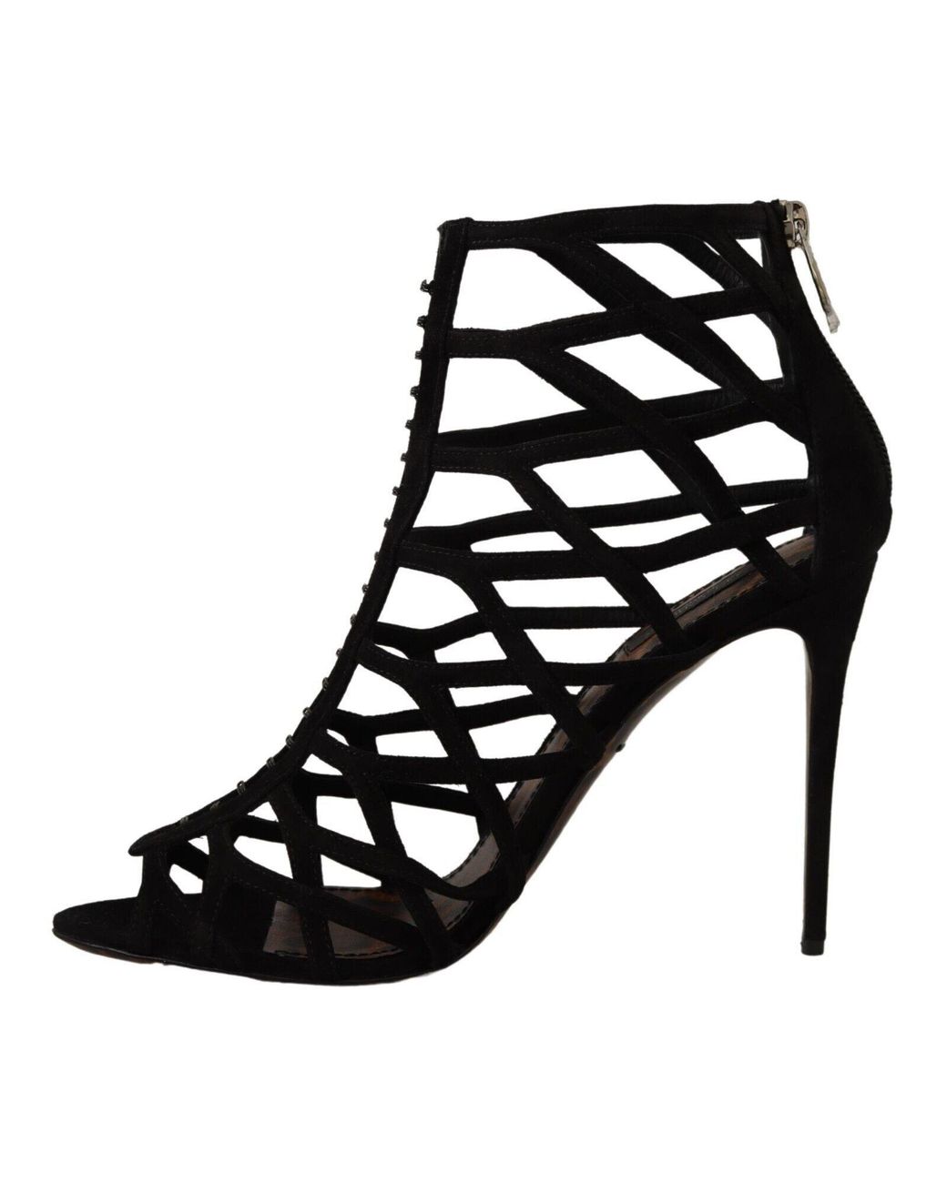 Dolce & Gabbana Black Cage Sandals Suede Heels Leather