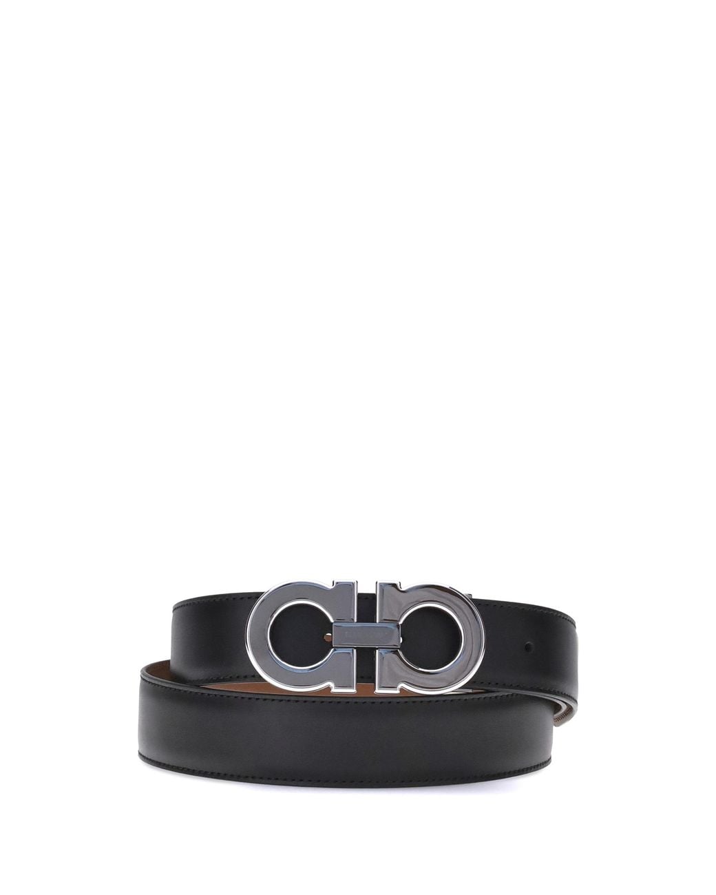 Ferragamo White Gancini Reversible Belt Calf Leather Bos Taurus E Braces for men