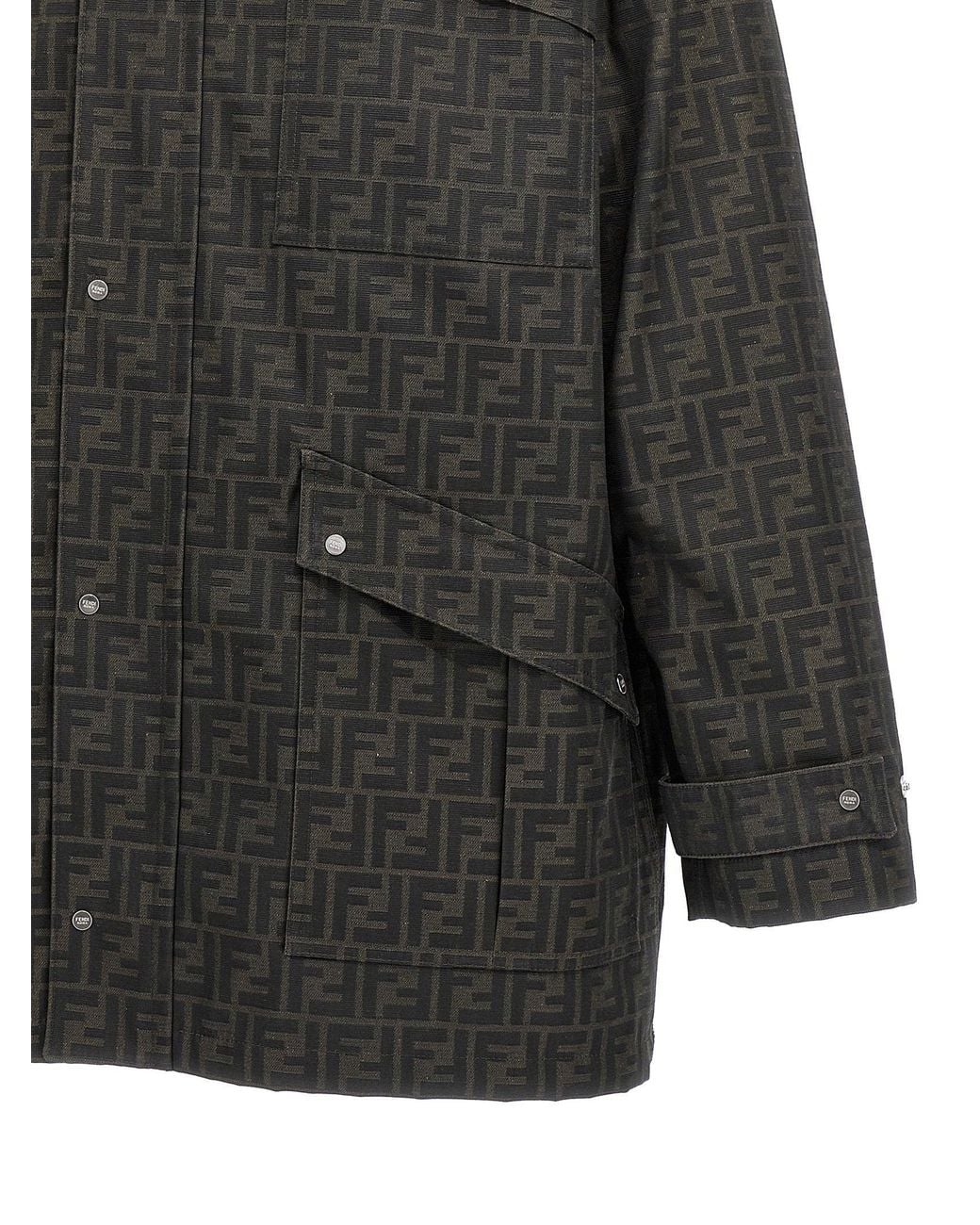 Fendi Black Logo-Jacquard Waxed Jacket