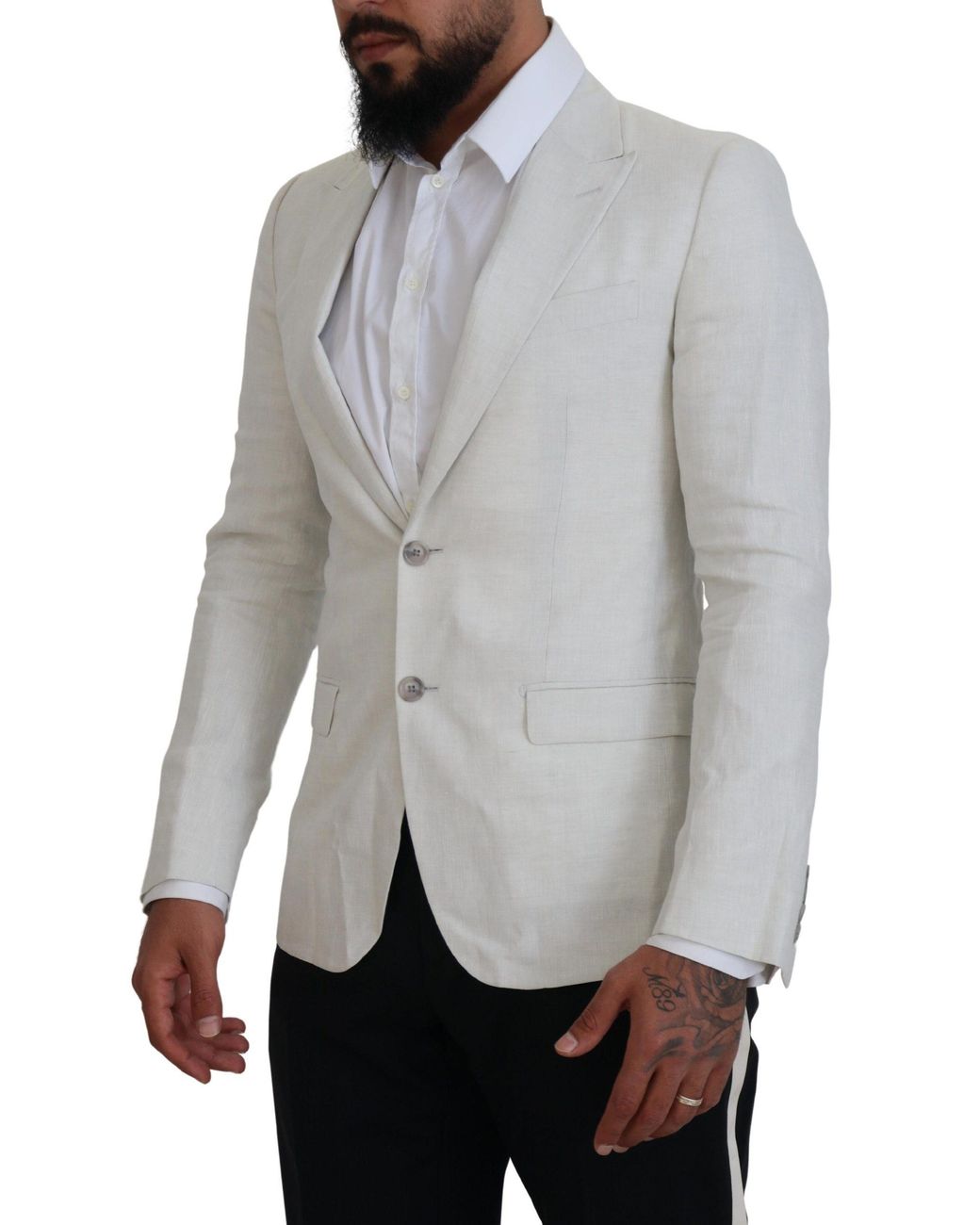 Dolce & Gabbana Gray Linen Slim Fit Jacket Blazer Clothing for men