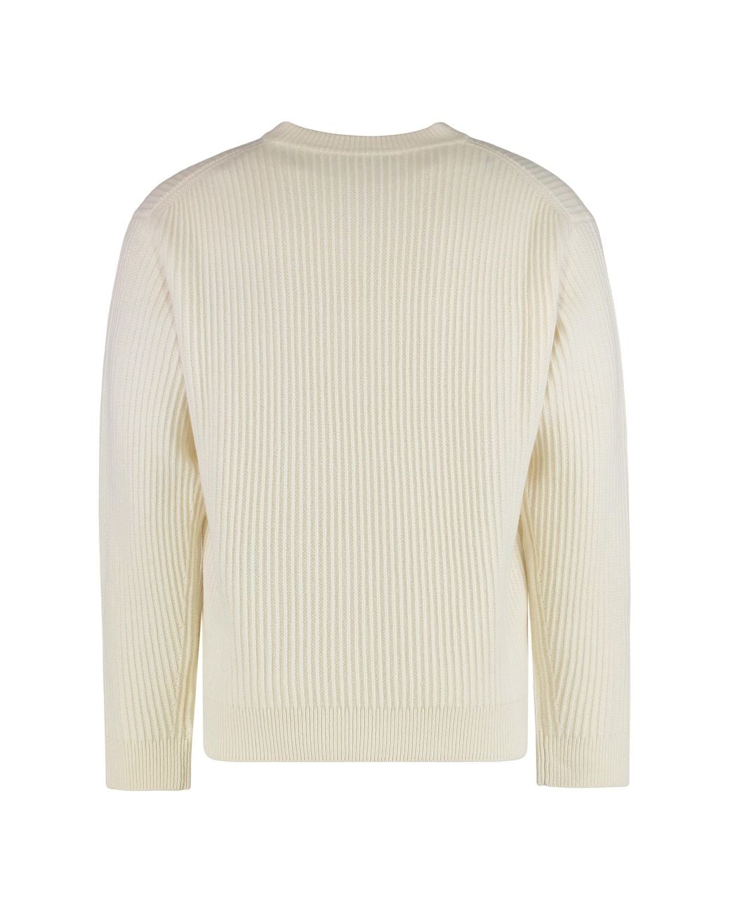 Maison Kitsuné White Ribbed Wool Sweater With Fox Patch Sweatshirts for men