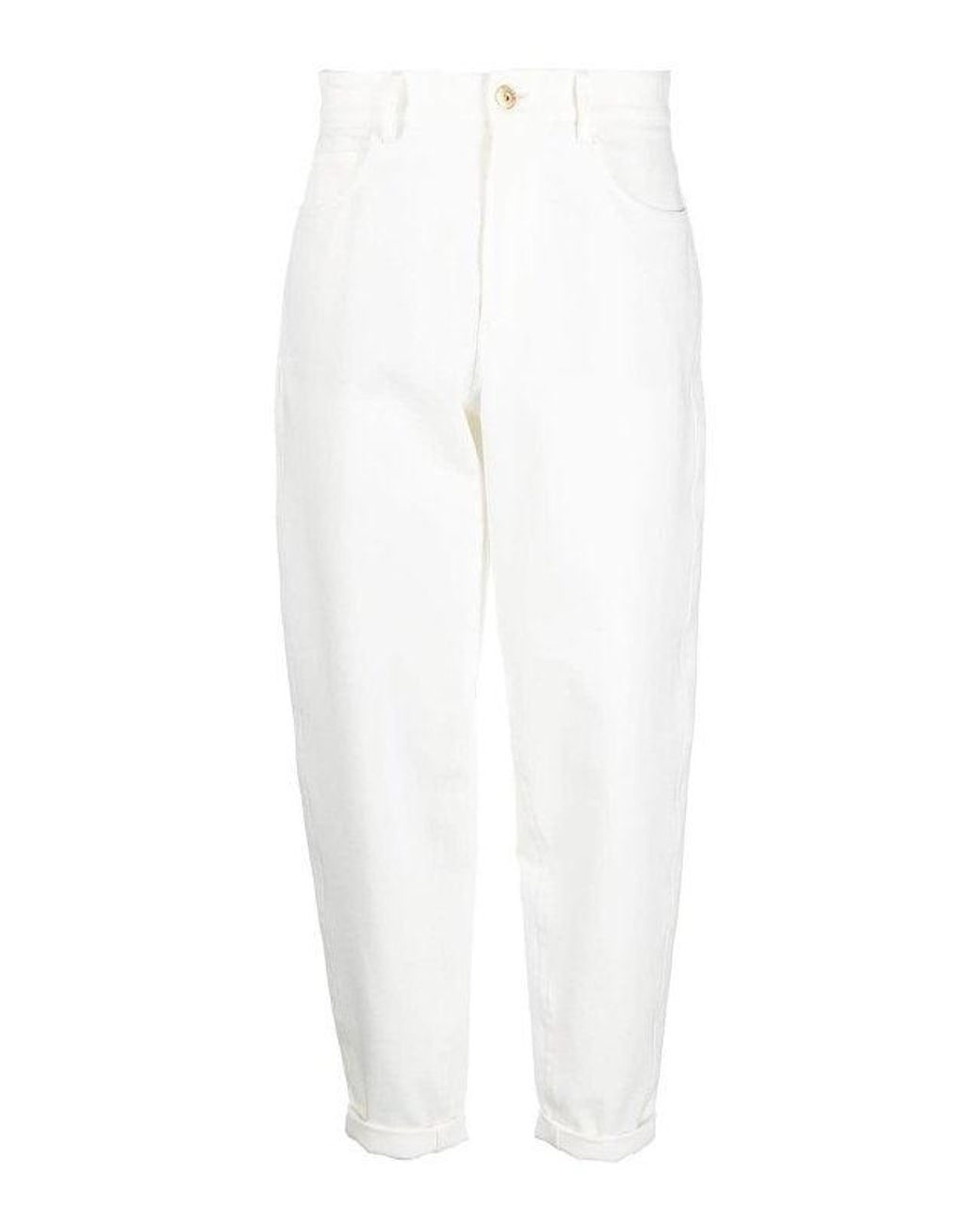 Brunello Cucinelli White Naturale Cotton Relaxed Fit Trousers