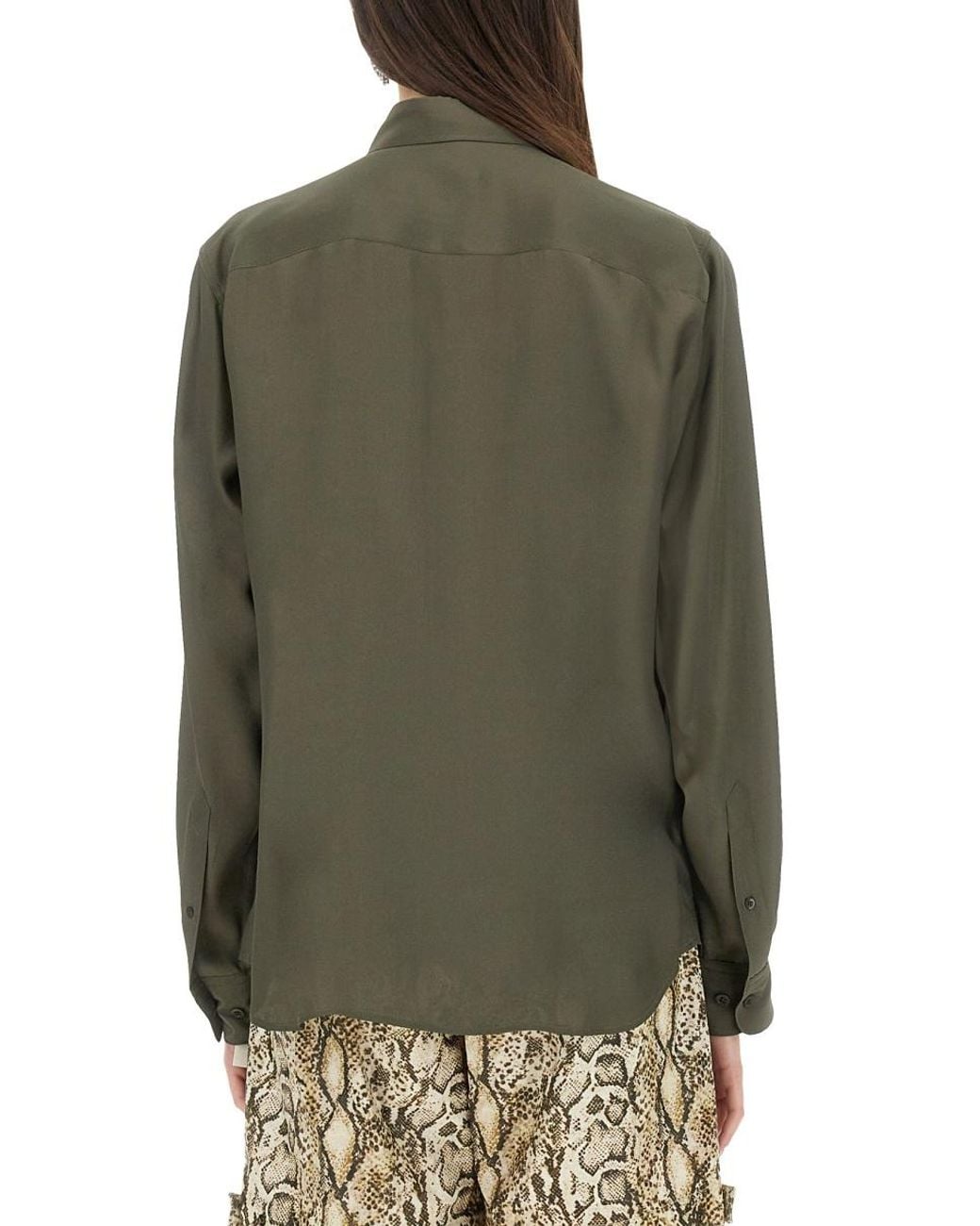 Dries Van Noten Green Dries Van Noten Silk-Blend Satin Shirt