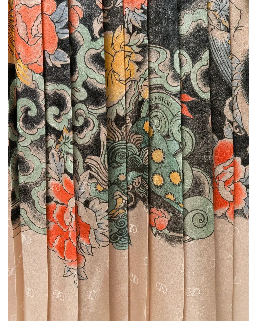Valentino Natural Oriental Print Satin Dress