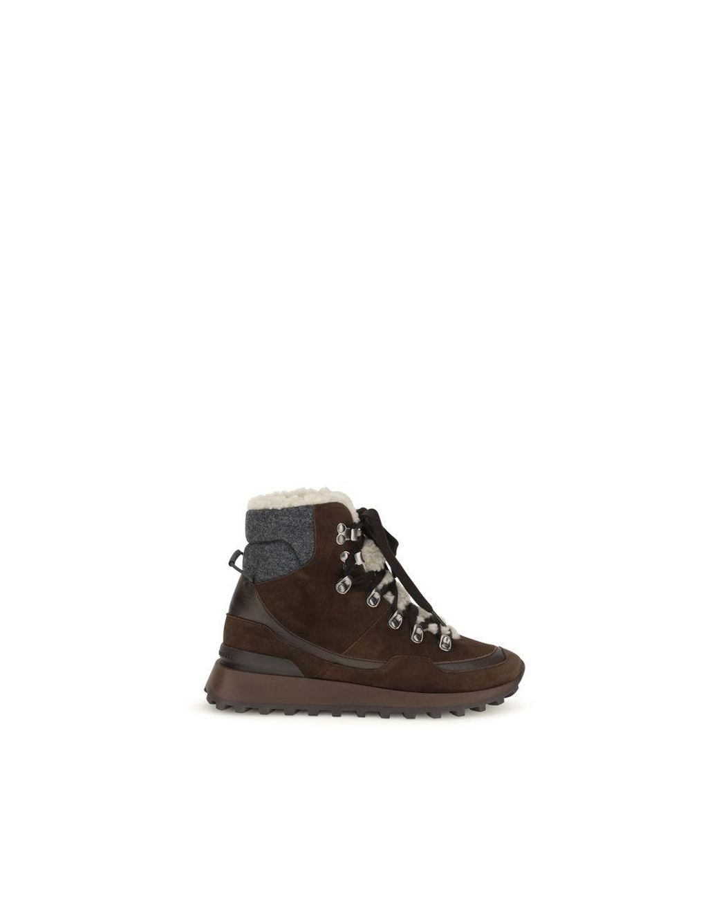Brunello Cucinelli Brown Suede Leather Lace-Up Boots