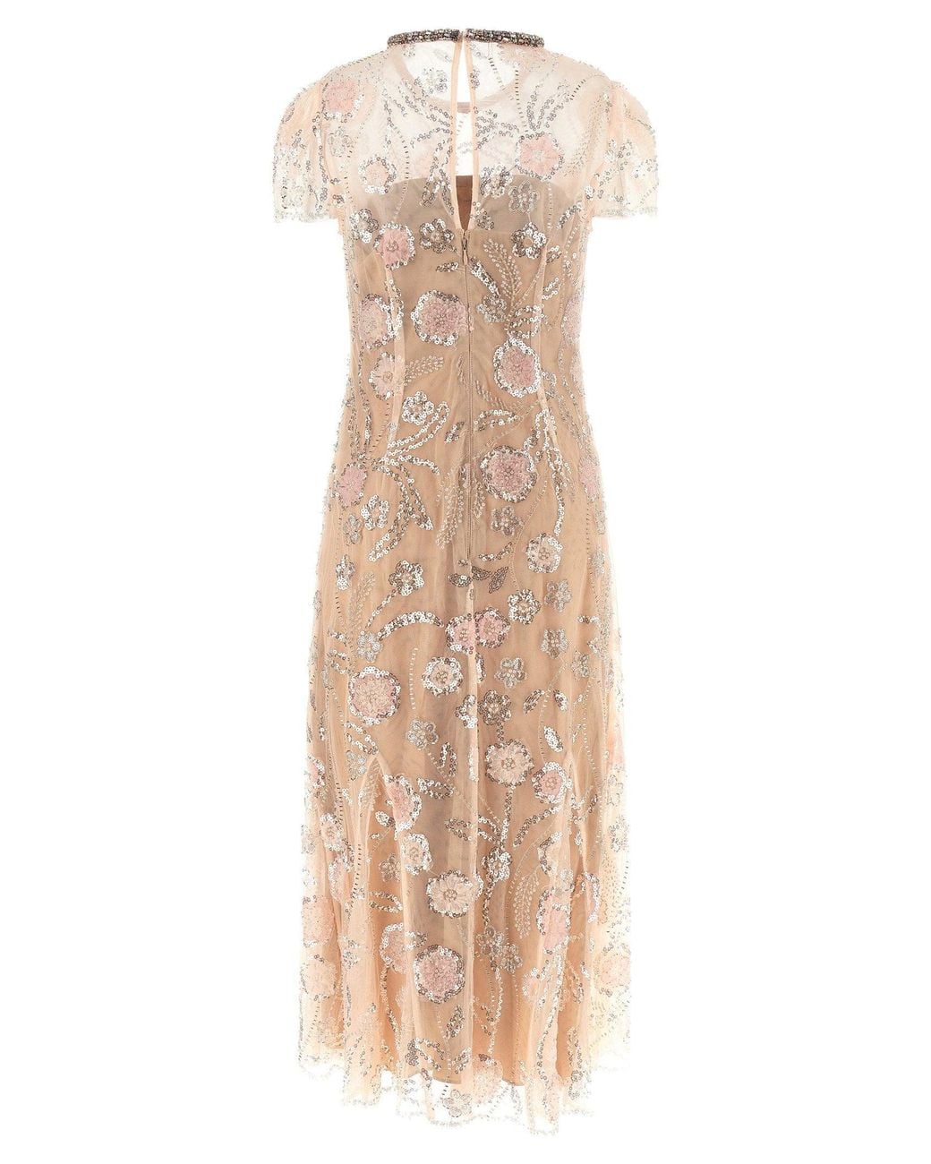 Self-Portrait Natural Sequin Floral Embellished Tulle Dress