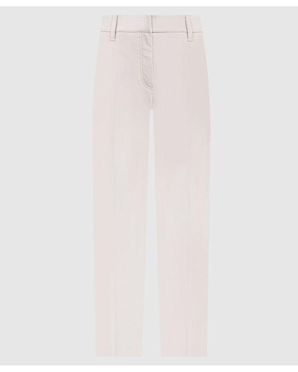 Brunello Cucinelli Pink Light Neutral Slim Cotton Trousers With Front Crease