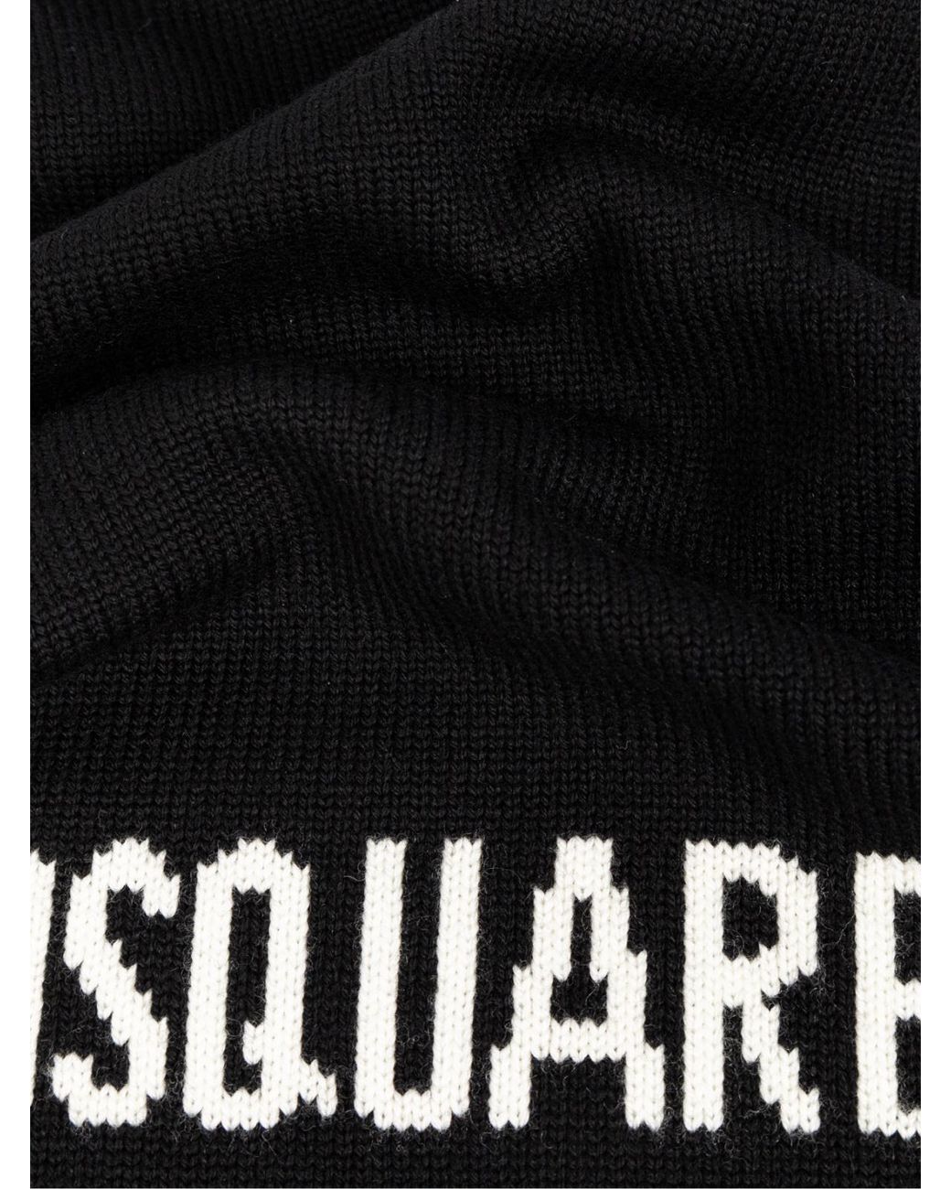 DSquared² Black Logo Intarsia Knit Wool Scarf for men