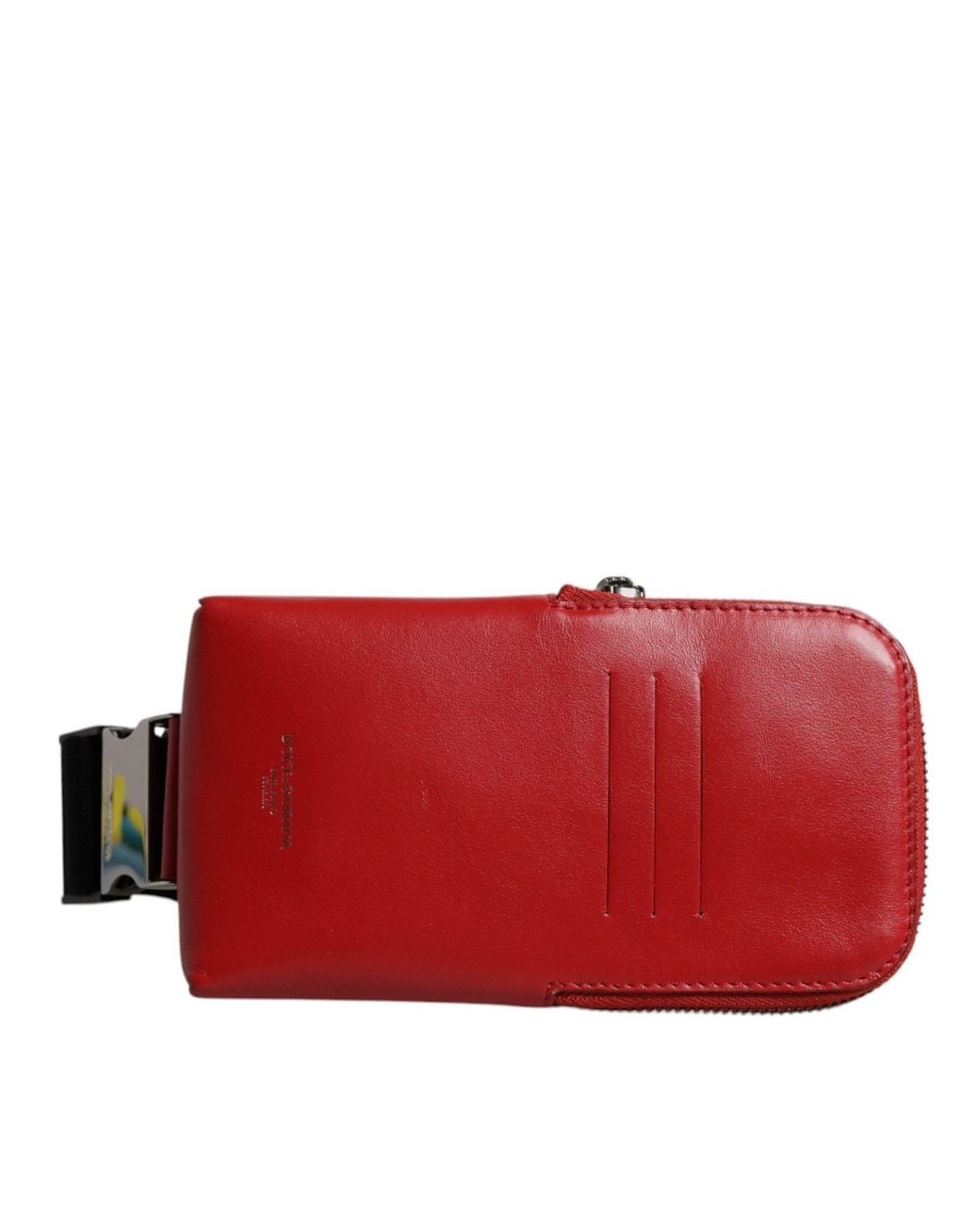 Dolce & Gabbana Red Calfskin Leather Phone Cardholder Crossbody Bag And Viscose Calf